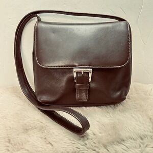 Jacqueline Ferrar Brown Leather Shoulder Bag Silver Buckle Flap Crossbody